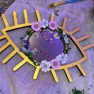 Wooden Evil Eye Floral Mirror